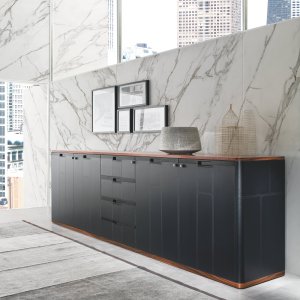Rectangular conference table with leather top