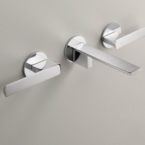 Ayla by Cea Design wall-mounted dual handle faucet in polished stainless steel