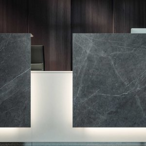 45 degree steel-jointed corner of the Lux counter