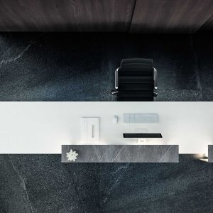 Antibacterial melamine surface on the Lux front desk