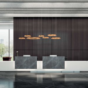 Lux shelves in white printed glass with perimeter glow