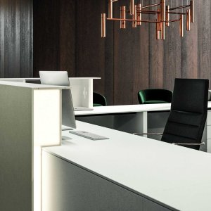 Reception staff side of the Lux counter with cable tray