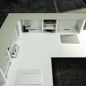 Lux counter in natural oak with illuminated shelf line
