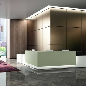 Lux reception in black melamine with lit lower blade