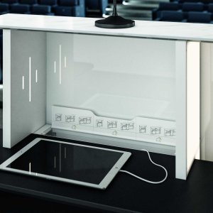 Overview of a Lux front desk with three light zones on