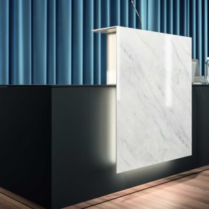 Lockable drawer unit doubling as anti-tip ballast under the Lux top