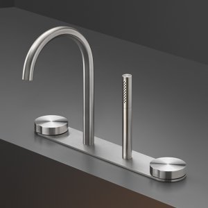Giotto faucet handle in Canaletto walnut with steel spout