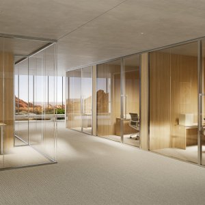 Slender glass office partition by Citterio Molteni Group