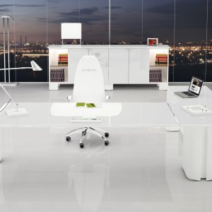 Curved 1 3/4 in plywood side of the AlfaOmega executive desk
