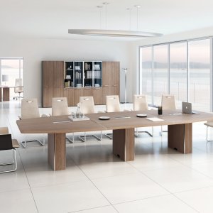 Elliptical Attiva conference table for 18 with column sides and chrome joints