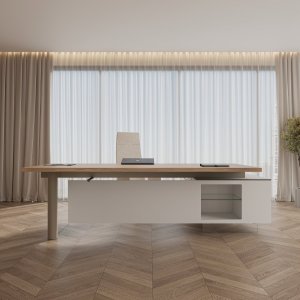 Italian modern executive desk Cloud by Codutti, tempered glass top