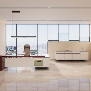 Leather-clad structure of the Cloud desk by Codutti