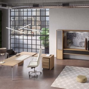 Corner office with Genesis desk, cabinets and bookcase by Codutti