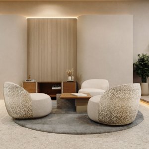 Close view of the Roman travertine surface of the Ginza conference table