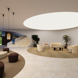 Ginza Tower by Codutti: seven push-pull drawers and a travertine top, 57 1/8 in tall