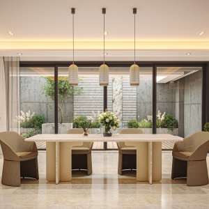 Ginza by Codutti set in a residence: the same table proposed as a dining table