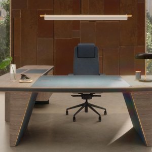 Avantgarde iSixty desk in tabacco ash with dove grey thick leather