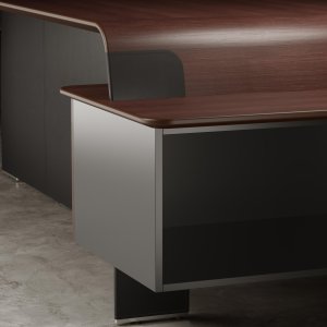 Oval AlfaOmega conference table for eighteen with leather cable insert