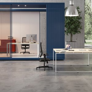 Loft office workstations in an open plan