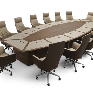 Corniche boardroom table by i4Mariani in veined black walnut