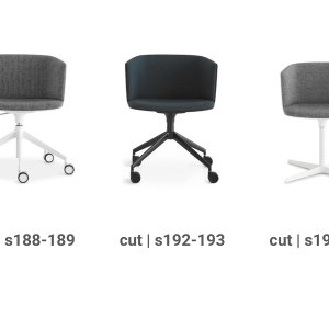 Fully upholstered Cut on castors in blue fabric