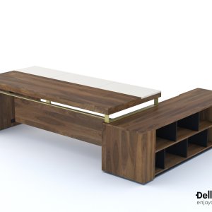 Modern office desk Libra by Della Rovere in chocolate oak and dark brown eco-leather
