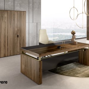 Veneered service unit supporting the top of a Della Rovere desk