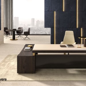 Modern executive desk I Rovereschi by Della Rovere with sliding ivory eco-leather top