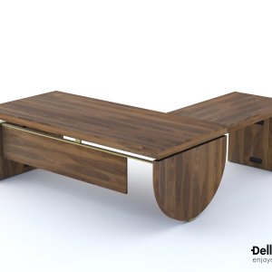 Storage tray revealed under the central leather panel of an I Rovereschi desk