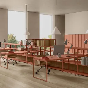 Line System steel shelving by Dieffebi in a team space