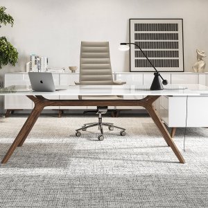 Designer office desk DR by Frezza with anthracite lacquered solid wood frame