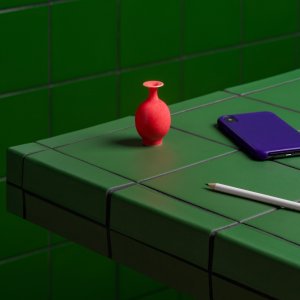Reception with a colored Din wall by Mutina