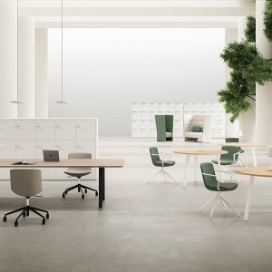 E-Place office workstation on white trestle legs, DVO Office