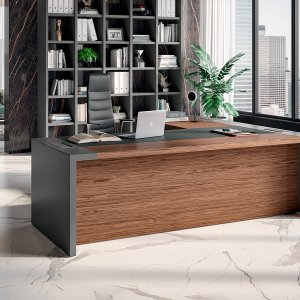 Striped ebony veneer across the e-10 desk and conference top