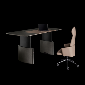 Visitor side of the Eleva desk with oak modesty panel