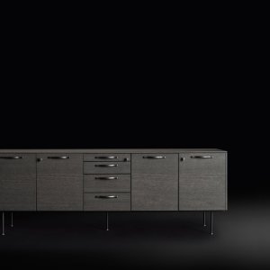 Standing-height Eleva huddle table with power at the leg base