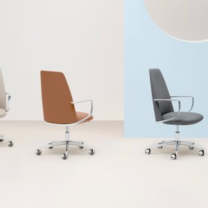 Elinor 3756 low back by Pedrali on the guest side of the desk