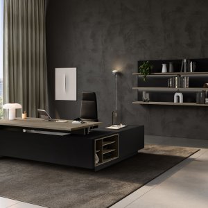 Black aluminium dual-opening top-access on an Elite conference table