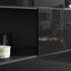 Elite boiserie shelves with integrated LED lighting behind the executive desk
