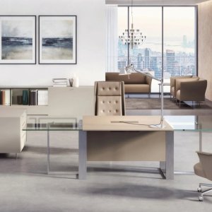 Aluminum frame base of the Estel Altagamma desk seen from the side, 4⅜ in profile