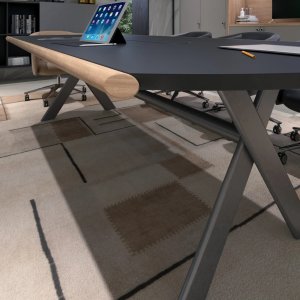 Sant'Andrea desk with Eucalyptus top and walnut solid edge