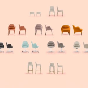 Molded polyurethane shell of the Ester chair over its steel frame