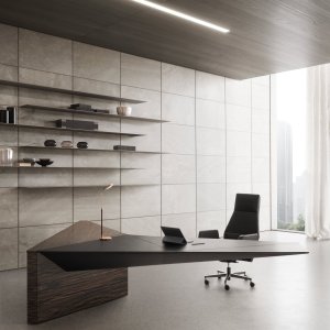 Faceted storage block of the Euclideo desk with four drawers