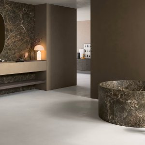 Designer faucets for the bath: Flora three-hole set in Brushed Steel Look
