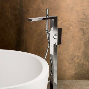 Matt Gun Metal shower by Fantini: Mint handshower, wall arm and square rain head