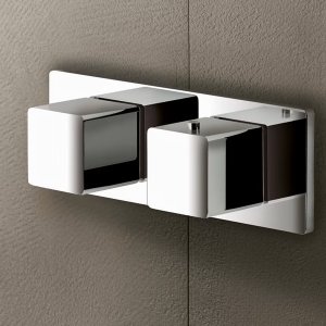 Shower with Acquafit rain head, three-outlet thermostatic trim and handshower kit by Fantini