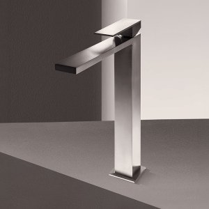 Mint F006 tall lavatory faucet in chrome paired with a vessel sink
