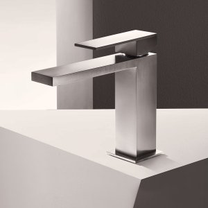 Matt Gun Metal PVD finish on the Mint single-hole faucet by Fantini