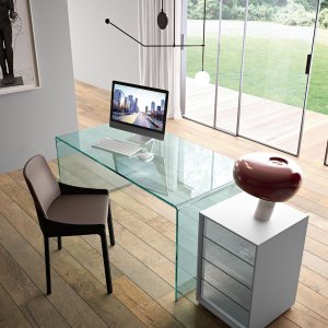 Rialto isola with a curved glass service top