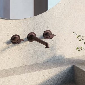 Fantini Flora three-hole lavatory faucet in chrome, one-wing handle style